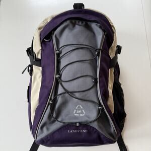 Lands’ End Backpack Purple Gray Tan Outdoor School Hiking Travel Bag 11x16"‎